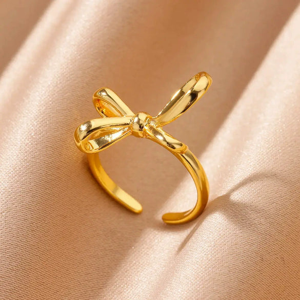 Wholesale Copper Geometric Bow Ring For Men And Women Electroplated Minimalist Style