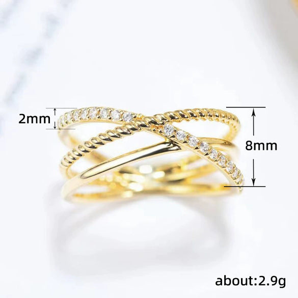 Wholesale Copper Geometric Cross Ring For Women With Inlaid Zircon Retro Style Hollow And Multi Layer Design