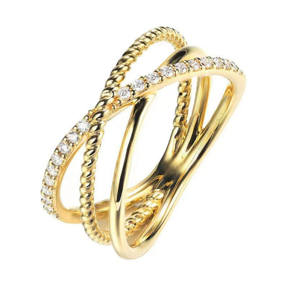 Wholesale Copper Geometric Cross Ring For Women With Inlaid Zircon Retro Style Hollow And Multi Layer Design