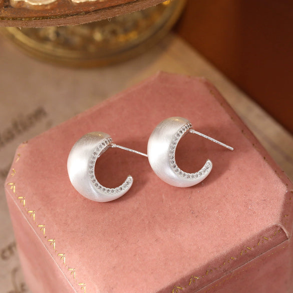 Wholesale Copper Geometric Cshaped Semicircular Hoop Earrings With Silver Brushed And Electroplating For Women