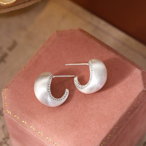 Wholesale Copper Geometric Cshaped Semicircular Hoop Earrings With Silver Brushed And Electroplating For Women