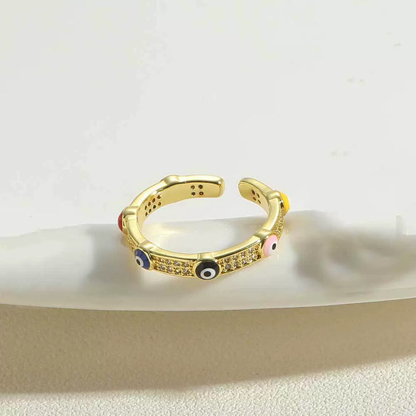 Wholesale Copper Geometric Devil's Eye Ring For Women With 14K Gold Plating