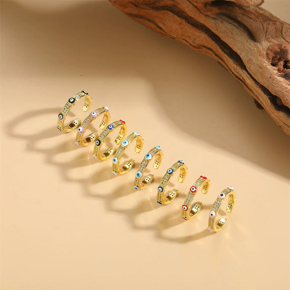 Wholesale Copper Geometric Devil's Eye Ring For Women With 14K Gold Plating