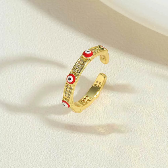 Wholesale Copper Geometric Devil's Eye Ring For Women With 14K Gold Plating