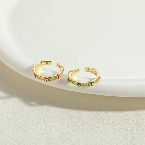 Wholesale Copper Geometric Devil's Eye Ring For Women With 14K Gold Plating