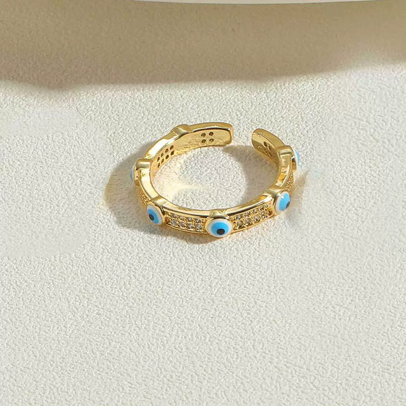 Wholesale Copper Geometric Devil's Eye Ring For Women With 14K Gold Plating