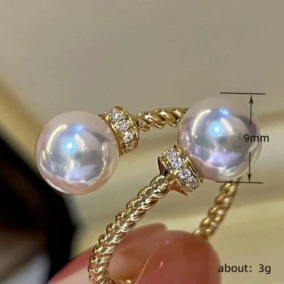 Wholesale Copper Geometric Double Bead Adjustable Ring Set With Pearls For Women
