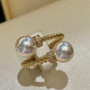 Wholesale Copper Geometric Double Bead Adjustable Ring Set With Pearls For Women