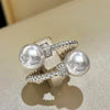 Wholesale Copper Geometric Double Bead Adjustable Ring Set With Pearls For Women