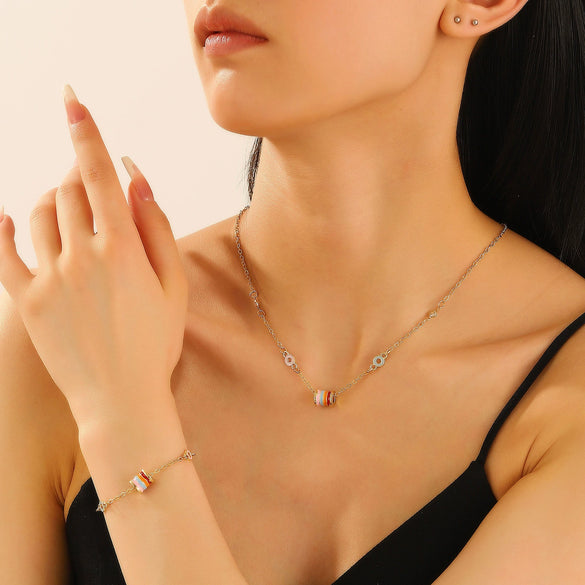 Wholesale Copper Geometric Dripping Oil Enamel Earrings And Necklace Set For Women