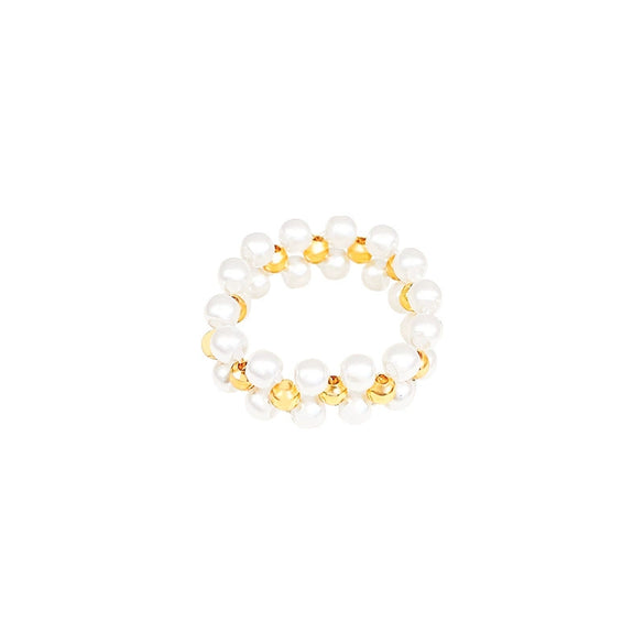 Wholesale Copper Geometric Electroplating Elastic Rope Pearl Women's Ring Retro Simple Hand Jewelry