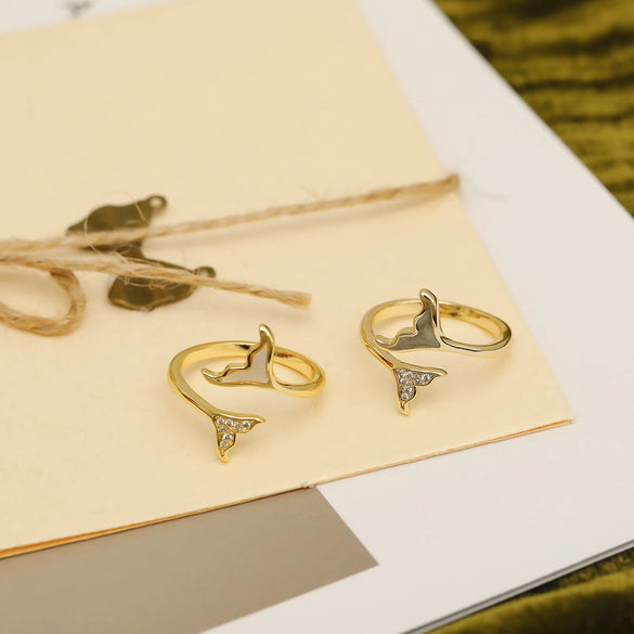 Wholesale Copper Geometric Fishtail Butterfly Opening Ring For Women 14K Gold Plated With Zircon