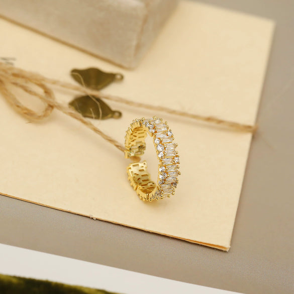 Wholesale Copper Geometric Fishtail Butterfly Opening Ring For Women 14K Gold Plated With Zircon