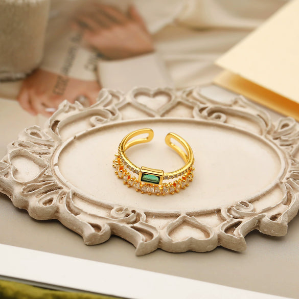 Wholesale Copper Geometric Fishtail Butterfly Opening Ring For Women 14K Gold Plated With Zircon
