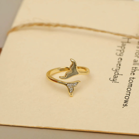Wholesale Copper Geometric Fishtail Butterfly Opening Ring For Women 14K Gold Plated With Zircon