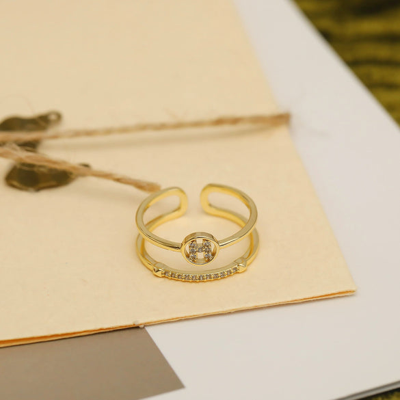 Wholesale Copper Geometric Fishtail Butterfly Opening Ring For Women 14K Gold Plated With Zircon