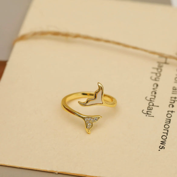 Wholesale Copper Geometric Fishtail Butterfly Opening Ring For Women 14K Gold Plated With Zircon