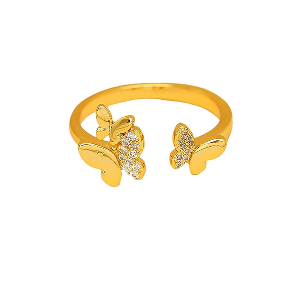 Wholesale Copper Geometric Fishtail Butterfly Opening Ring For Women 14K Gold Plated With Zircon