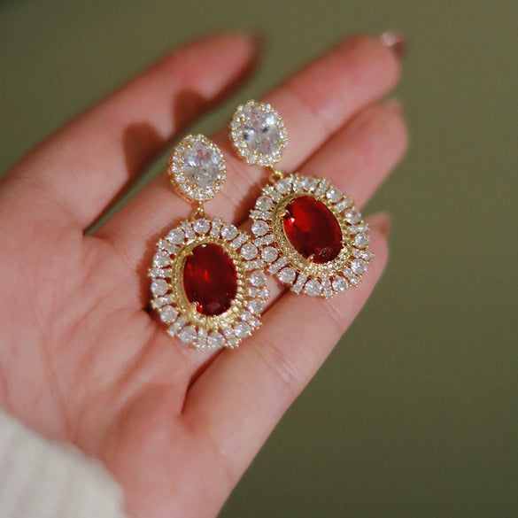 Wholesale Copper Geometric Flowershaped Gemstone Earrings For Women