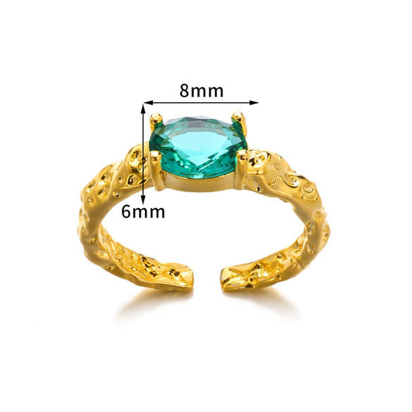 Wholesale Copper Geometric Green Zircon Open Ring Electroplated For Women