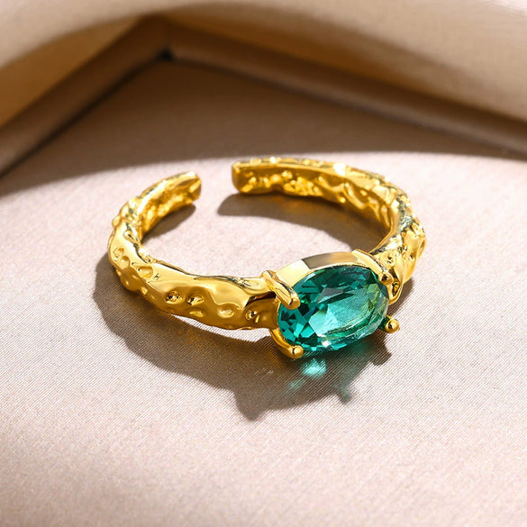 Wholesale Copper Geometric Green Zircon Open Ring Electroplated For Women
