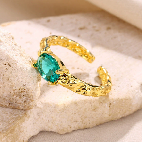 Wholesale Copper Geometric Green Zircon Open Ring Electroplated For Women