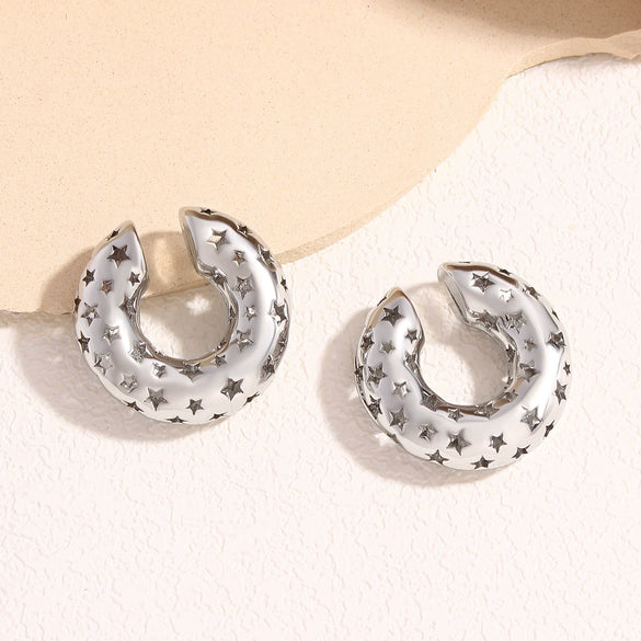Wholesale Copper Geometric Hollow Fivepointed Star Electroplated Women's Ear Clips