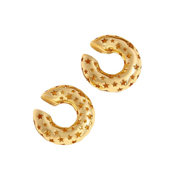 Wholesale Copper Geometric Hollow Fivepointed Star Electroplated Women's Ear Clips