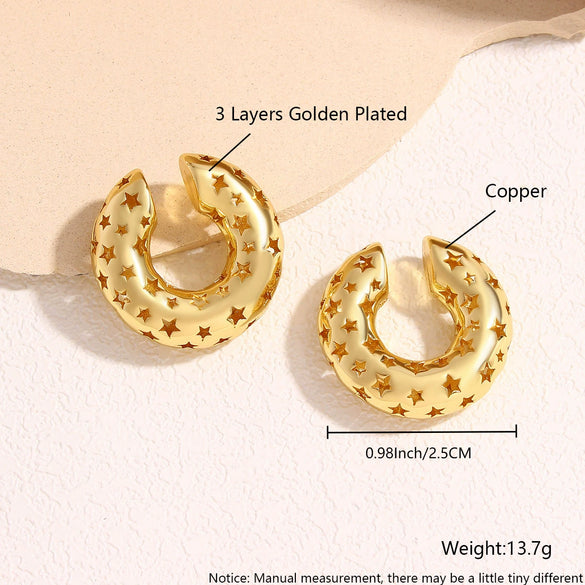 Wholesale Copper Geometric Hollow Fivepointed Star Electroplated Women's Ear Clips