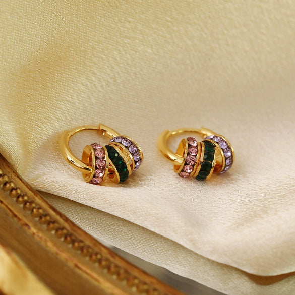 Wholesale Copper Geometric Hoop Earrings With Threecolor Diamond Electroplating For Women Retro Style