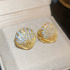 Wholesale Copper Geometric Inlaid Zircon Baroque Flower Shell Women's Earrings