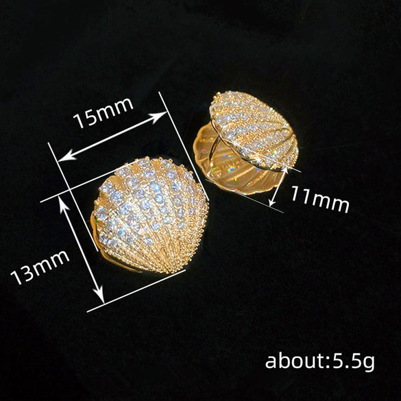 Wholesale Copper Geometric Inlaid Zircon Baroque Flower Shell Women's Earrings