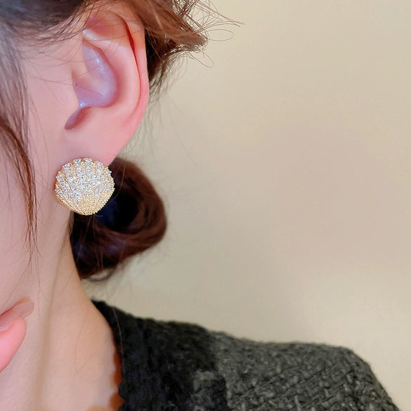 Wholesale Copper Geometric Inlaid Zircon Baroque Flower Shell Women's Earrings