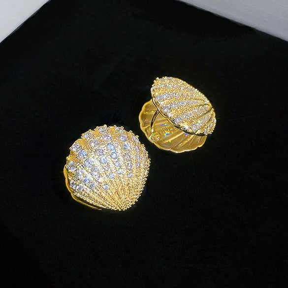 Wholesale Copper Geometric Inlaid Zircon Baroque Flower Shell Women's Earrings