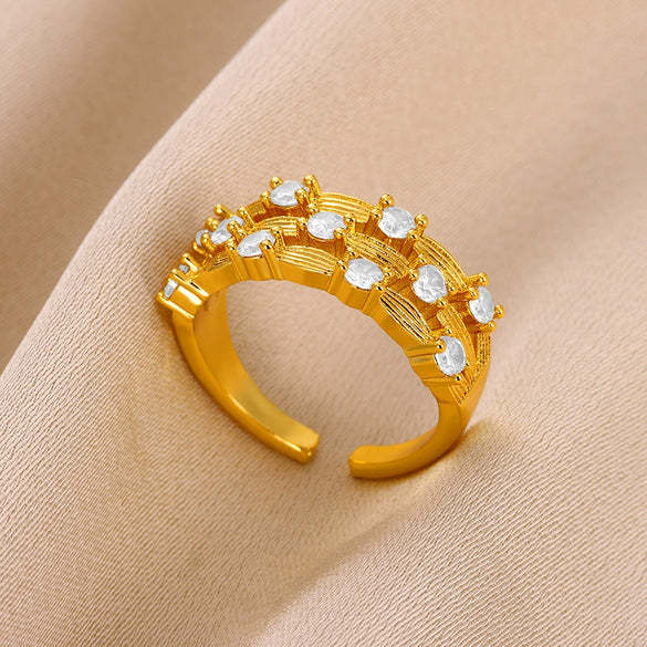Wholesale Copper Geometric Inlaid Zircon Bead Ring For Women With Electroplating