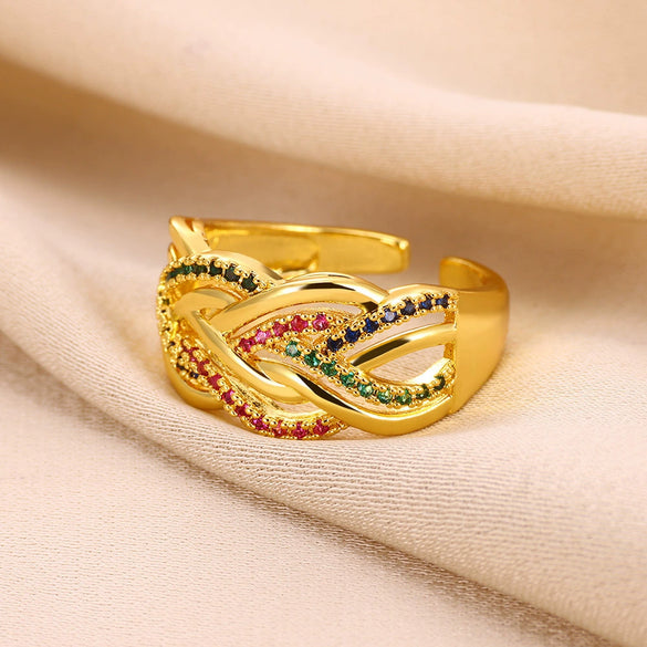 Wholesale Copper Geometric Inlaid Zircon Bead Ring For Women With Electroplating