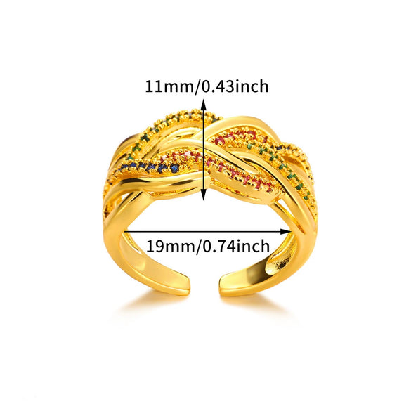 Wholesale Copper Geometric Inlaid Zircon Bead Ring For Women With Electroplating