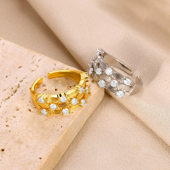 Wholesale Copper Geometric Inlaid Zircon Bead Ring For Women With Electroplating