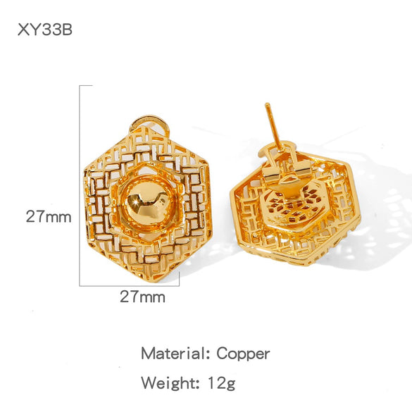 Wholesale Copper Geometric Irregular Cut Out Earrings With Electroplating Treatment
