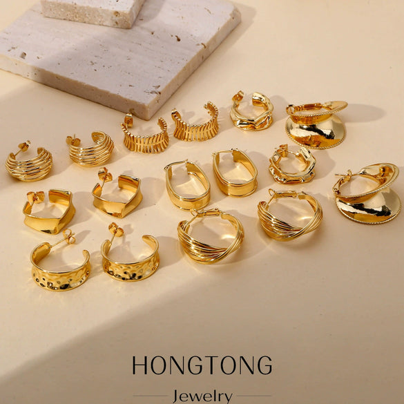 Wholesale Copper Geometric Irregular Round Electroplated Gold Earrings For Women