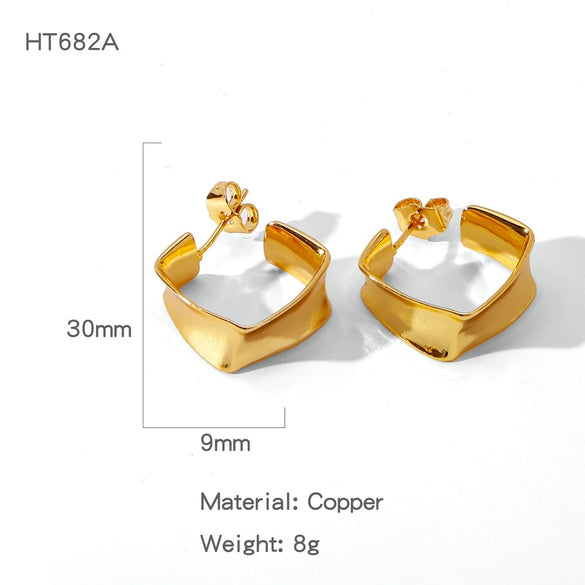 Wholesale Copper Geometric Irregular Round Electroplated Gold Earrings For Women