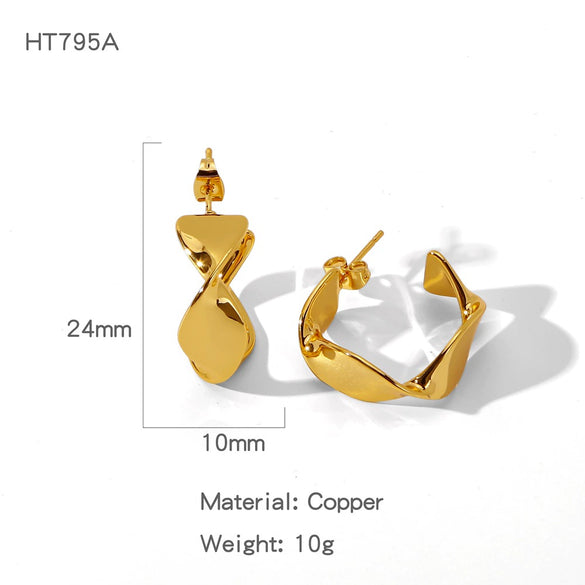 Wholesale Copper Geometric Irregular Round Electroplated Gold Earrings For Women