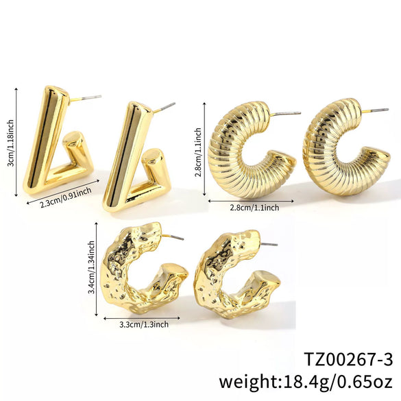 Wholesale Copper Geometric Irregular Women's Earrings Threepiece Set Retro Highend Allmatch Niche Exquisite