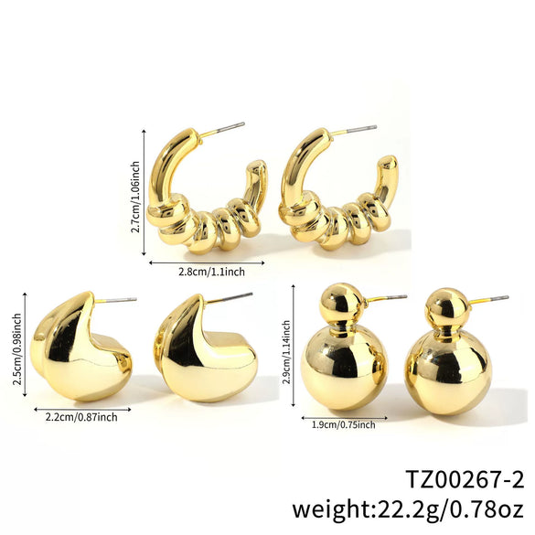 Wholesale Copper Geometric Irregular Women's Earrings Threepiece Set Retro Highend Allmatch Niche Exquisite