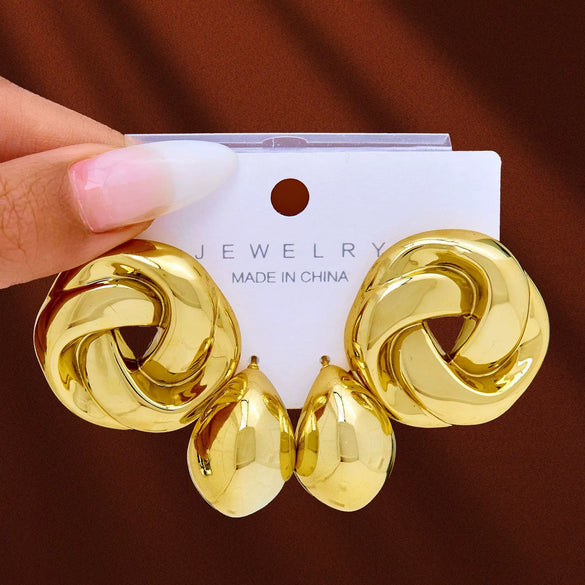 Wholesale Copper Geometric Irregular Women's Earrings Threepiece Set Retro Highend Allmatch Niche Exquisite