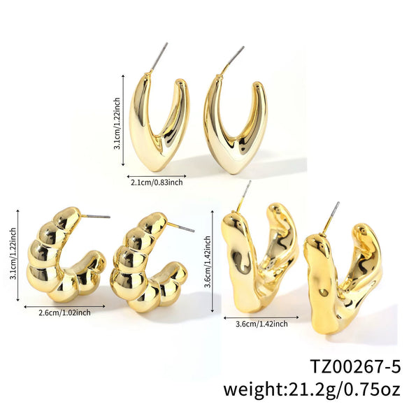 Wholesale Copper Geometric Irregular Women's Earrings Threepiece Set Retro Highend Allmatch Niche Exquisite