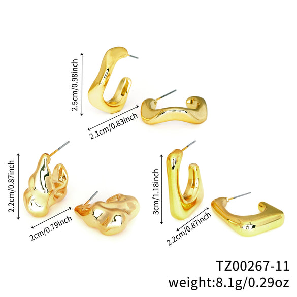 Wholesale Copper Geometric Irregular Women's Earrings Threepiece Set Retro Highend Allmatch Niche Exquisite