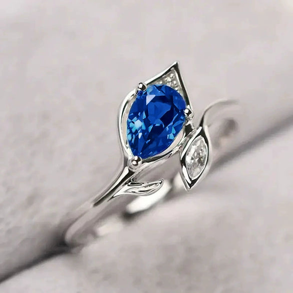 Wholesale Copper Geometric Leaf Zircon Inlaid Ring For Women