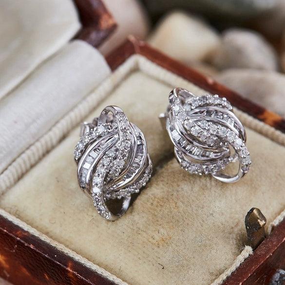 Wholesale Copper Geometric Line Winding Earrings Inlaid With Zircon For Women