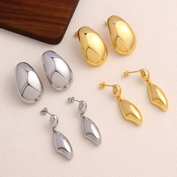 Wholesale Copper Geometric Metal Wind Water Droplets Earrings With Real Gold Plated Electroplating For Women